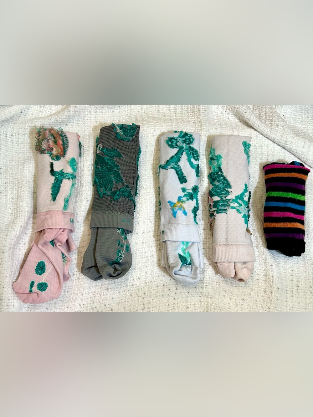 Women’s Calf Socks - Pink, Gray, White, Beige & Multicolor Stripes